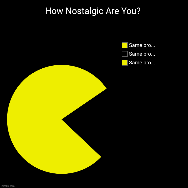 Nostalgia Chart | How Nostalgic Are You? | Same bro..., Same bro..., Same bro... | image tagged in charts,pie charts,same,bro,nostalgia | made w/ Imgflip chart maker