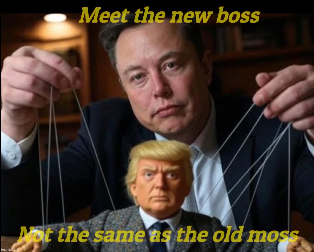 Trump is Elon Musk's little pet pocket puppet,,, | Meet the new boss; Not the same as the old moss | image tagged in trump is elon musk's little puppet,beta pet pocket puppet,meet the new boss,president elon musk,beta puppet donald j trumpet | made w/ Imgflip meme maker