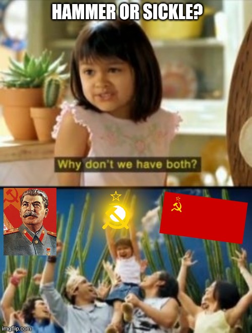 Soyuz Nerushimy Respublik Svobodnykh | HAMMER OR SICKLE? | image tagged in memes,why not both,ussr,communism,russia | made w/ Imgflip meme maker