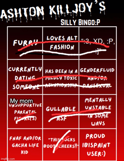 Ashton's bingoX3 | My mom | image tagged in ashton's bingox3 | made w/ Imgflip meme maker