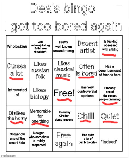 ykw? i did a bingo | image tagged in dea's bingo | made w/ Imgflip meme maker