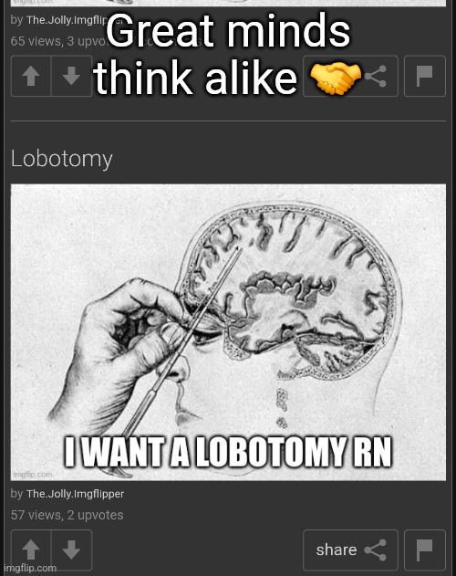 Why am i doing lobotomy posting im not ok | Great minds think alike 🤝 | made w/ Imgflip meme maker