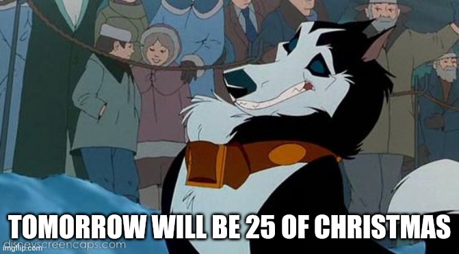 Tomorrow Will be 25 Of Christmas | TOMORROW WILL BE 25 OF CHRISTMAS | image tagged in steele,christmas,universal studios,balto | made w/ Imgflip meme maker