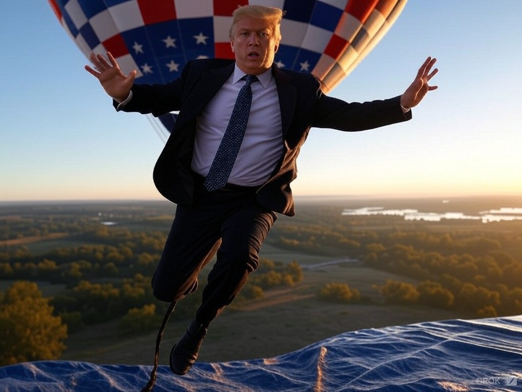 Donald Trump leaping out of hot air balloon Blank Meme Template