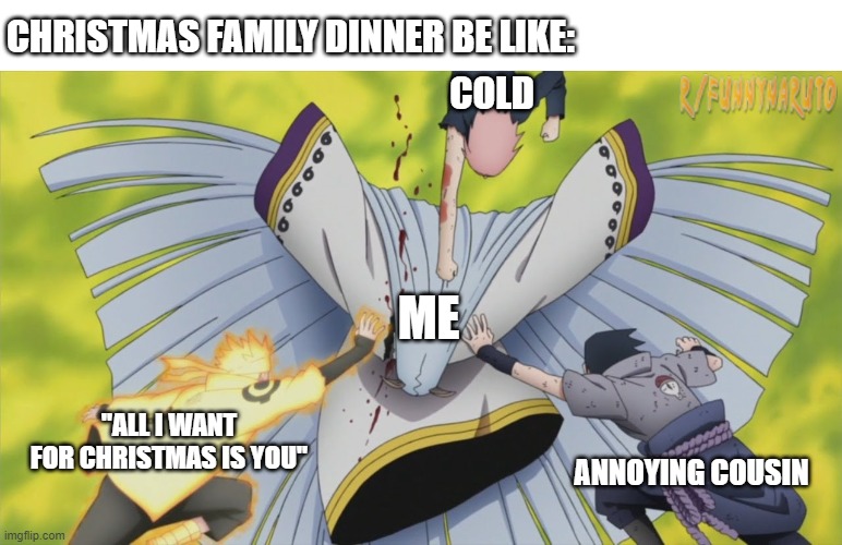 Christmas be like: | image tagged in naruto,sakura,sasuke,kaguya | made w/ Imgflip meme maker