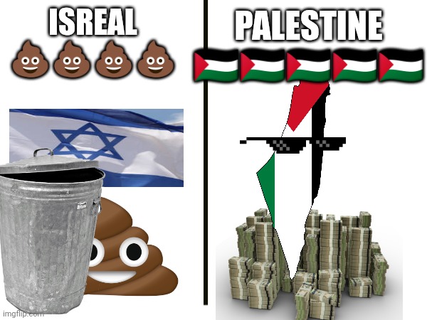 I hâte isreal | PALESTINE 🇵🇸🇵🇸🇵🇸🇵🇸🇵🇸; ISREAL 💩💩💩💩 | made w/ Imgflip meme maker