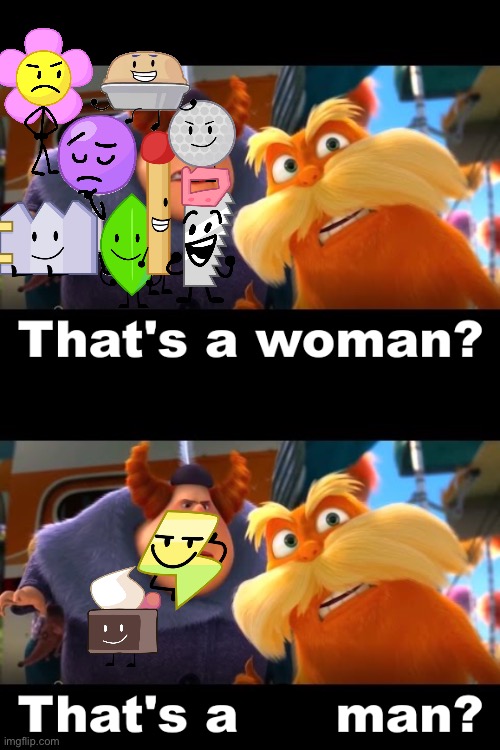 (Fries: real shit) (yakko: best part is how few that fit with “that’s a man” compared to woman) | image tagged in that's a woman | made w/ Imgflip meme maker