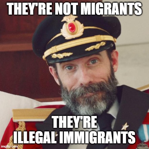 Captain Obvious | THEY'RE NOT MIGRANTS THEY'RE ILLEGAL IMMIGRANTS | image tagged in captain obvious | made w/ Imgflip meme maker