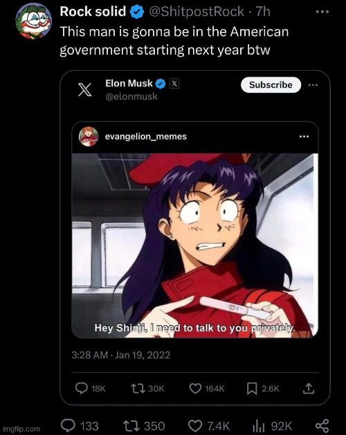 Proud to be an American | image tagged in neon genesis evangelion,evangelion,elon musk,musk,twitter,america | made w/ Imgflip meme maker