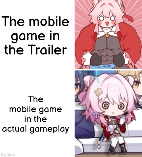 Sometimes you shouldn't trust the Mobile game Trailer. | The mobile game in the Trailer; The mobile game in the actual gameplay | image tagged in memes,funny,mobile games | made w/ Imgflip meme maker