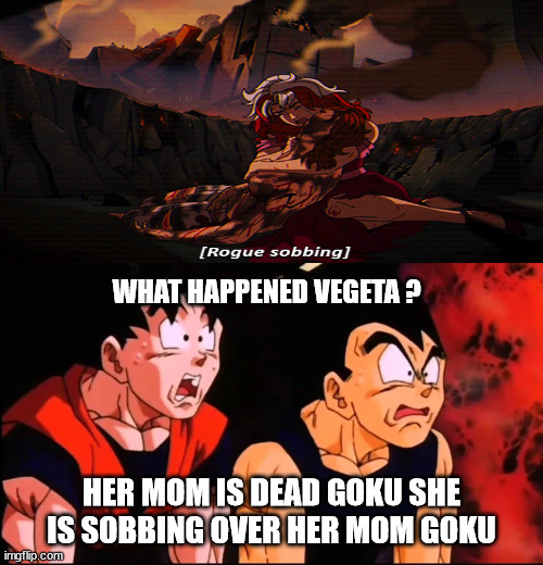 goku and vegeta shocked at rogue sobbing Blank Meme Template