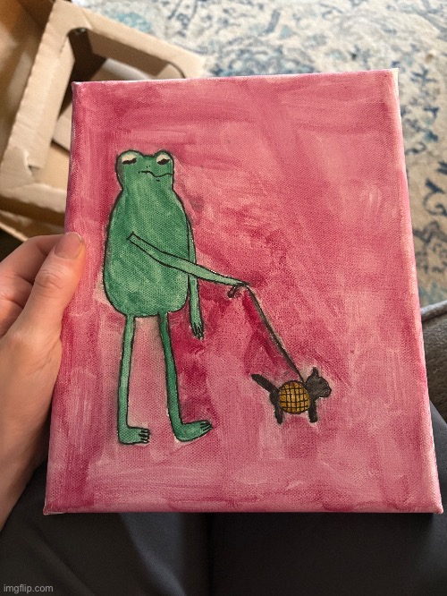 Best Christmas gift I’ve ever gotten | image tagged in frog,walking,waffle cat | made w/ Imgflip meme maker