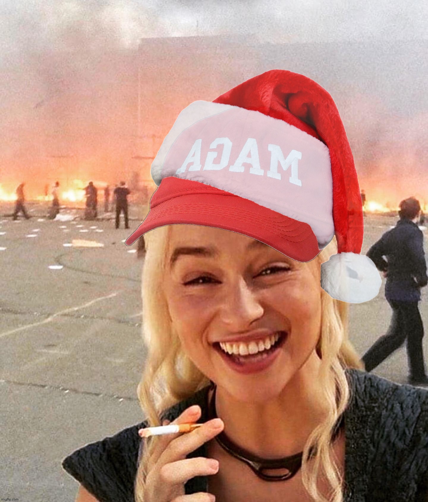 Disaster smoker girl MAGA edition | image tagged in disaster smoker girl maga edition | made w/ Imgflip meme maker