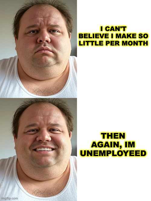 Then Again Dan | I CAN'T BELIEVE I MAKE SO LITTLE PER MONTH; THEN AGAIN, IM UNEMPLOYEED | image tagged in then again dan | made w/ Imgflip meme maker