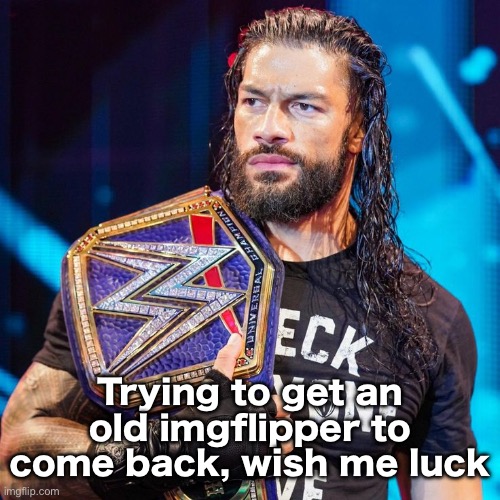 Roman Reigns | Trying to get an old imgflipper to come back, wish me luck | image tagged in roman reigns | made w/ Imgflip meme maker