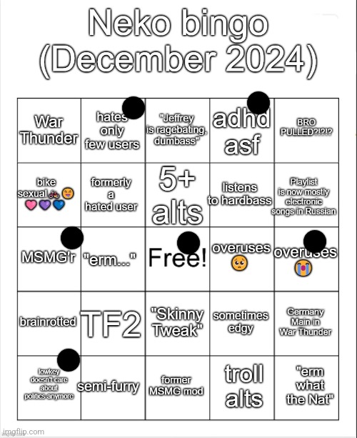 Neko bingo December 2024 | image tagged in neko bingo december 2024 | made w/ Imgflip meme maker