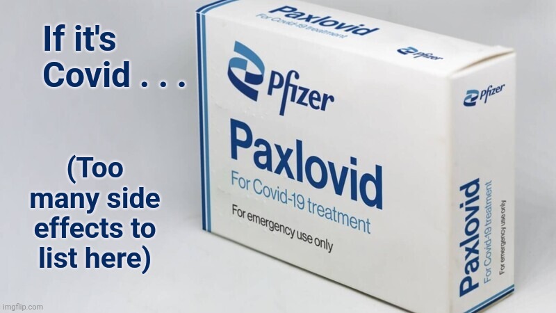 Paxlovid | (Too many side effects to list here) If it's Covid . . . | image tagged in paxlovid | made w/ Imgflip meme maker