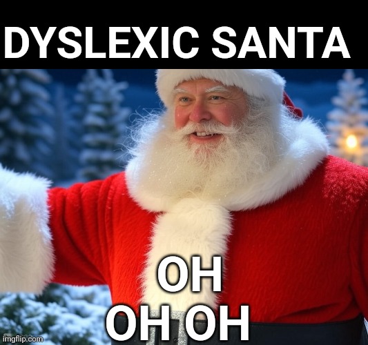 NOBODY IS PERFECT | DYSLEXIC SANTA; OH OH OH | image tagged in santa claus,dyslexic | made w/ Imgflip meme maker