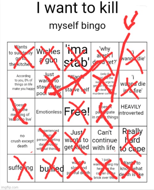 I want to kill myself bingo | image tagged in i want to kill myself bingo | made w/ Imgflip meme maker