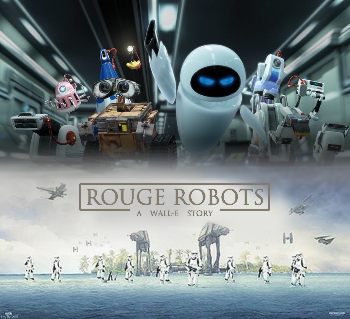 This took a good few hours to make | image tagged in art,drawing,photoshop,wall-e,star wars,crossover | made w/ Imgflip meme maker