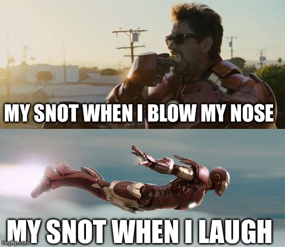 Snot | MY SNOT WHEN I BLOW MY NOSE; MY SNOT WHEN I LAUGH | image tagged in snot | made w/ Imgflip meme maker