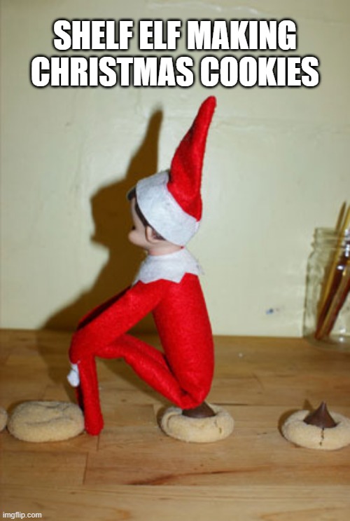 memes by Brad - How does an Elf on the Shelf make cookies? - humor - | SHELF ELF MAKING CHRISTMAS COOKIES | image tagged in funny,fun,elf on the shelf,cookies,christmas,humor | made w/ Imgflip meme maker