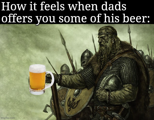 Viking | How it feels when dads offers you some of his beer: | image tagged in viking | made w/ Imgflip meme maker