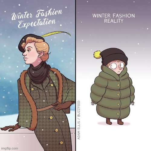 image tagged in winter,fashion,expectation vs reality,stylish,jacket,big | made w/ Imgflip meme maker