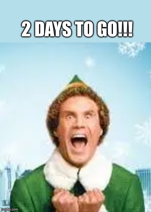 2 DAYS TO GO!!! | image tagged in buddy the elf | made w/ Imgflip meme maker