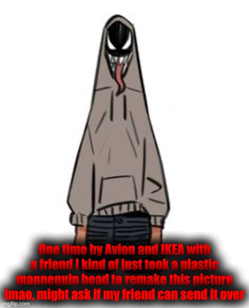 One time by Avion and IKEA with a friend I kind of just took a plastic mannequin head to remake this picture lmao, might ask if my friend can send it over | made w/ Imgflip meme maker