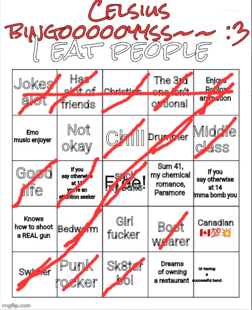 Celsius bingo | image tagged in celsius bingo | made w/ Imgflip meme maker