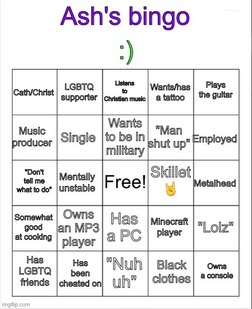 New bingo dropped, do it if u want | image tagged in ash's bingo | made w/ Imgflip meme maker