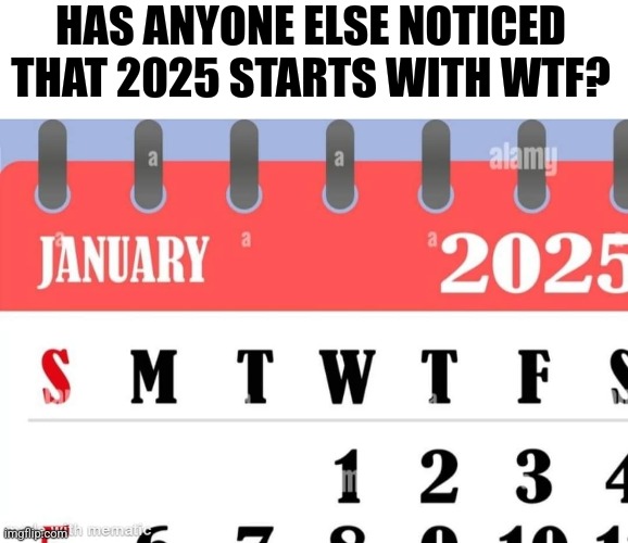 Not a good sign... | HAS ANYONE ELSE NOTICED THAT 2025 STARTS WITH WTF? | image tagged in happy new year,2025,wtf,funny memes | made w/ Imgflip meme maker