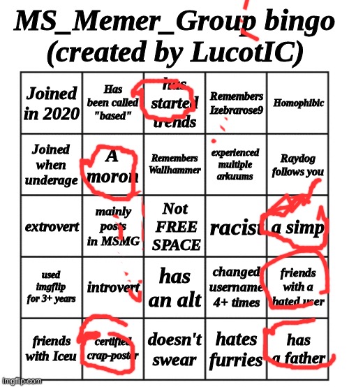 I tried to do a bingo | image tagged in msmg bingo - by lucotic | made w/ Imgflip meme maker