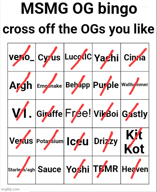 MSMG OG bingo | image tagged in msmg og bingo | made w/ Imgflip meme maker