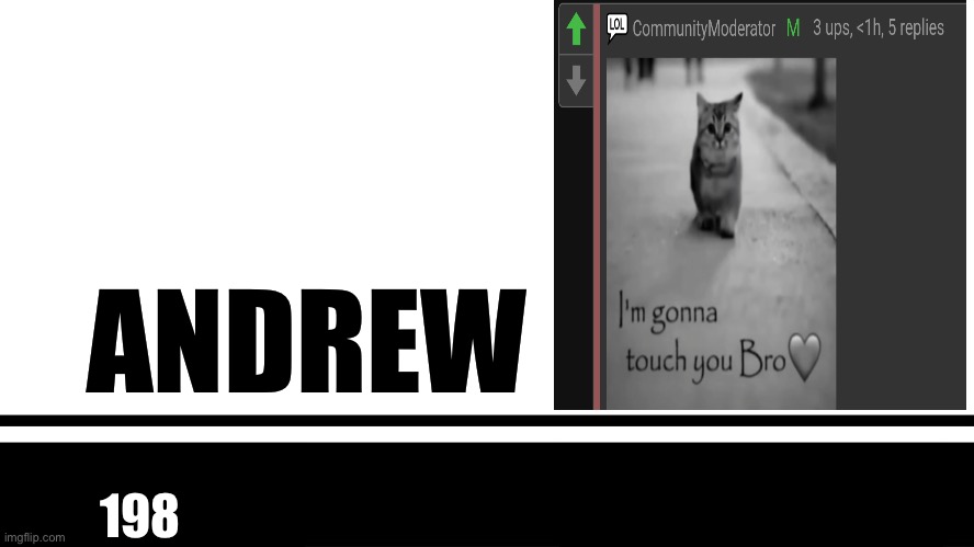 Smash Bros. Ultimate character card | ANDREW; 198 | image tagged in smash bros ultimate character card | made w/ Imgflip meme maker
