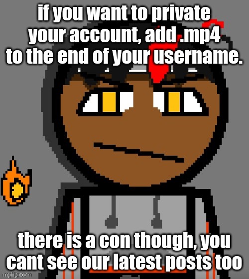 Claire themed Carl Molter | if you want to private your account, add .mp4 to the end of your username. there is a con though, you cant see our latest posts too | image tagged in claire themed carl molter | made w/ Imgflip meme maker