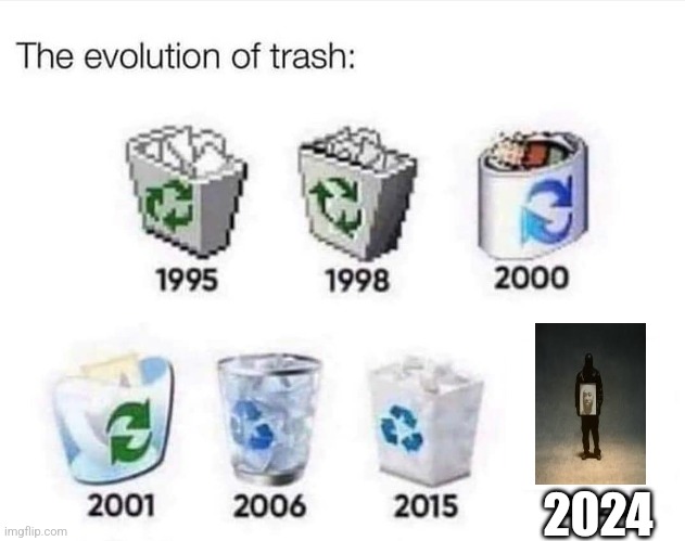 The evolution of trash | 2024 | image tagged in the evolution of trash | made w/ Imgflip meme maker