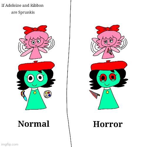 If Adeleine and Ribbon are Sprunkis | image tagged in kirby,sprunki,incredibox,cute,gore,funny | made w/ Imgflip meme maker