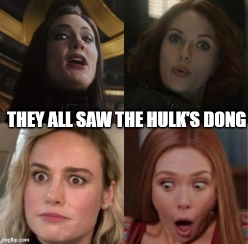 Hulk Be Packing | THEY ALL SAW THE HULK'S DONG | image tagged in hulk | made w/ Imgflip meme maker