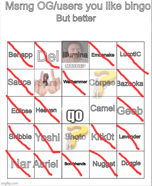 Msmg OG bingo | qo | image tagged in msmg og bingo | made w/ Imgflip meme maker