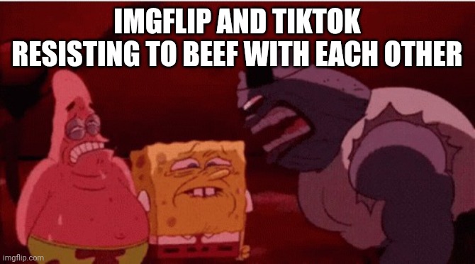 spongebob goofy goober gif | IMGFLIP AND TIKTOK RESISTING TO BEEF WITH EACH OTHER | image tagged in spongebob goofy goober gif | made w/ Imgflip meme maker