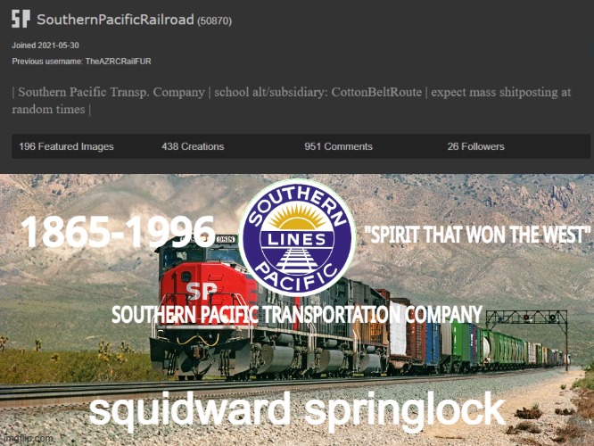 SouthernPacificRailroad Annou. Temp | squidward springlock | image tagged in southernpacificrailroad annou temp | made w/ Imgflip meme maker