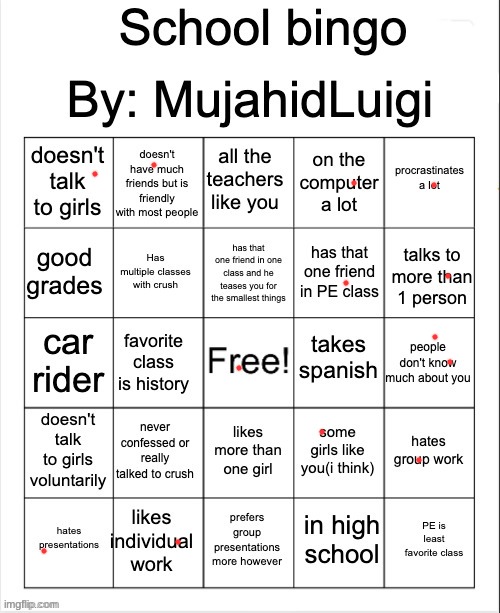 School bingo | image tagged in school bingo | made w/ Imgflip meme maker