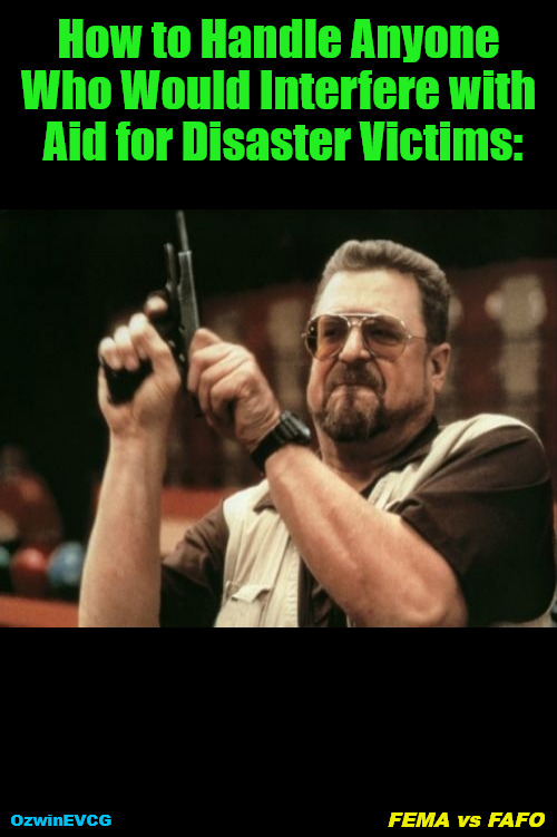 FEMA vs FAFO | How to Handle Anyone 

Who Would Interfere with 

Aid for Disaster Victims:; OzwinEVCG; FEMA vs FAFO | image tagged in am i the only one,government corruption,disasters,aid,america first,america last | made w/ Imgflip meme maker