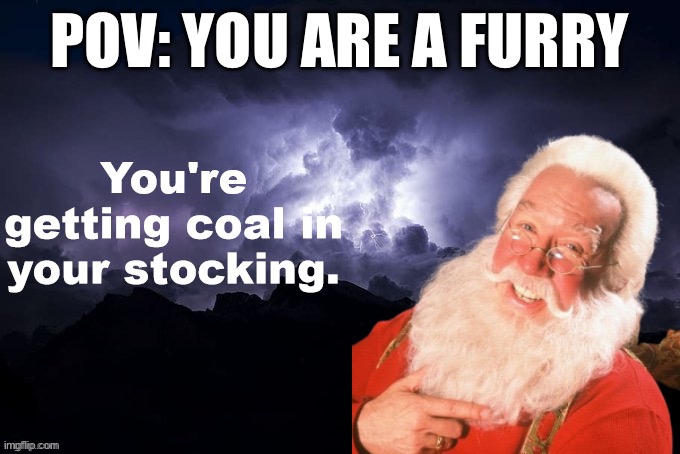 they are gettin nuttin for Christmas | POV: YOU ARE A FURRY | image tagged in you're getting coal in your stocking | made w/ Imgflip meme maker