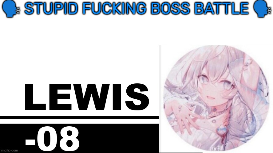 Smash Bros. Ultimate character card | 🗣 STUPID FUCKING BOSS BATTLE 🗣; LEWIS; -08 | image tagged in smash bros ultimate character card | made w/ Imgflip meme maker