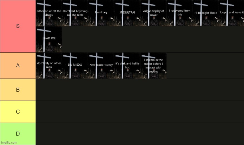 I LAY DOWN MY LIFE FOR YOU tier list | made w/ Imgflip meme maker