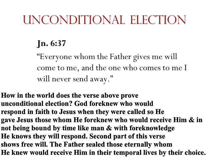 This Proves Nothing | How in the world does the verse above prove unconditional election? God foreknew who would respond in faith to Jesus when they were called so He gave Jesus those whom He foreknew who would receive Him & in; not being bound by time like man & with foreknowledge He knows they will respond. Second part of this verse shows free will. The Father sealed those eternally whom He knew would receive Him in their temporal lives by their choice. | image tagged in calvinism,arminian,molinism,reformed theology 5 point calvinists,unconditional election debunking,standard weak arguments | made w/ Imgflip meme maker