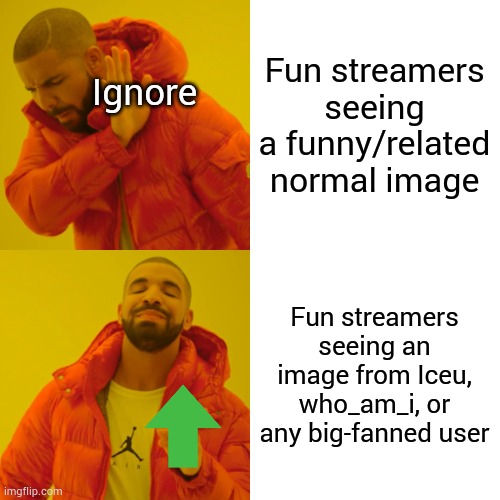 Look how it's real | Fun streamers seeing a funny/related normal image; Ignore; Fun streamers seeing an image from Iceu, who_am_i, or any big-fanned user | image tagged in memes,drake hotline bling,fun stream,who_am_i,iceu,stop reading the tags | made w/ Imgflip meme maker